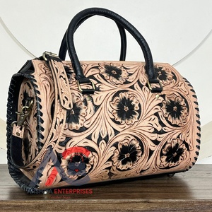 Custom Hand Tooled Floral Leather Luxury Fashion Design Large Size Speedy Bag Genuine Cow Leather Duffel Travel Bag for Women's - Product Image 1
