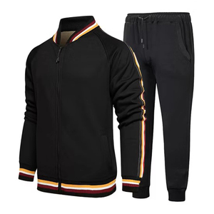 Survêtement rouge pour homme, sweat-shirt à fermeture éclair intégrale avec poches latérales, design rayé, jogging décontracté, vêtements d'automne, mélange de polyester et de coton - Product Image 2