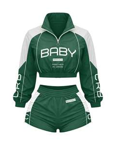 2026 TAHAD Trendy Custom Women Cropped Windbreaker Tracksuit Quarter Zip Jacket Shorts <b>Set</b> OEM Private Label Sportswear - Product Image 2