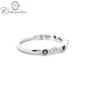 خاتم كلاسيكي 18K AU750 سويلد الذهب الأبيض الطبيعي الماس نمط العتيقة مع الياقوت - Product Image 4