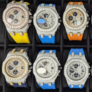 Montre Moissanite Tendance 2026 Entièrement Sertie VVS Couleur D Cadran et Lunette Acier Inoxydable Noir Bracelet Quartz Luxe Hip Hop 5ATM - Product Image 1