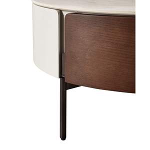 Table basse moderne ronde en bois véritable blanc avec tiroirs, pieds en métal dorés, design circulaire - Product Image 1