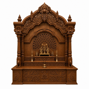 Customized Dark Walnut Polish Solid Teak Wood Modern Durable Hindu Pooja <b>Mandir</b> Home Temple Export Quality - Product Image 1
