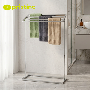 Freestanding Chrome Steel Towel Rack 3 Bars Minimalist Modern Movable Bathroom Towel Holder Home <b>Storage</b> - Product Image 5
