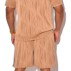 Ensemble deux pièces d'été surdimensionné et ample pour hommes, en coton épais 100%, avec t-shirts et shorts à fermeture éclair, fabrication OEM/ODM sur mesure - Product Image 6