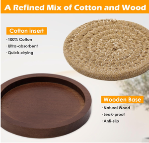 Sous-verres en bois de pin de 4,3 pouces avec insert en coton absorbant, avec support, pour table basse et décoration intérieure - Vente en gros - Product Image 6