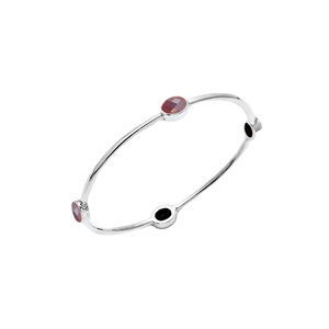 กำไลเงินแท้ 925 รูปไข่ประดับโกเมน งานแฮนด์เมด – กำไลพลอยแบบซ้อนได้สำหรับผู้หญิง - Product Image 1