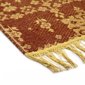 Tapis en laine à motifs géométriques orange rouille et moutarde, style folk moderne, avec franges, écologique, antidérapant, tufté à la main - Product Image 4