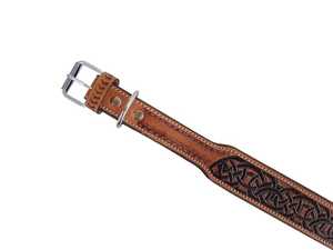 Collier pour chien en cuir occidental fait main de qualité supérieure avec boucle à motif nœud celtique, style classique, utilisable toute l'année - Product Image 3