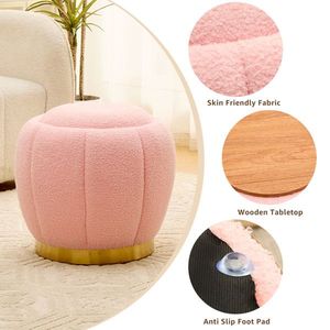 Modern Round Floral Storage Ottoman Soft Padded Teddy Velvet Footstool with Accent Small Table Plant Stand - Product Image 5