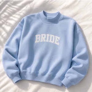 Bride Custom <b>Mock</b> <b>Neck</b> Crew <b>Neck</b> Sweatshirt College University Polka Dot Gingham Chenille Letter Patch - Product Image 1