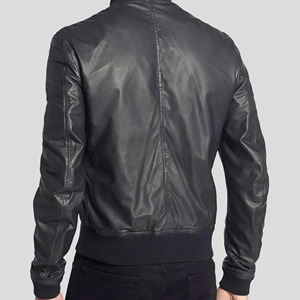Blouson aviateur homme personnalisé en cuir véritable noir, coupe ajustée, en peau de mouton souple, style streetwear décontracté, vêtement d'extérieur léger - Product Image 2