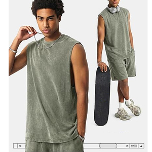 Nouveau débardeur vintage d'été 2026 pour homme, t-shirt sans manches uni délavé, débardeur homme teint à la cire et biaisé - Product Image 5