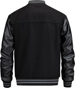 เสื้อแจ็คเก็ตมอเตอร์ไซค์แขนสั้นวินเทจผ้าขนสัตว์สำหรับผู้ชาย  แบบกำหนดเองได้  ปักลายปะติด  แจ็คเก็ตบอมเบอร์  เสื้อแจ็คเก็ตเลตเตอร์แมน - Product Image 2