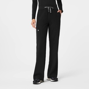 Ensemble de blouses médicales noires pour femmes, haut à col en V avec poche et pantalon à cordon de serrage, uniformes d'hôpital, coton et élasthanne tricotés - Product Image 3