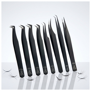Pinzas Curvas de Acero Inoxidable con Punta de Fibra Nano Antiestática para Extensión de Pestañas, Volumen Ruso, Mega Volumen, Juego de Pinzas para Extensión de Pestañas - Product Image 1