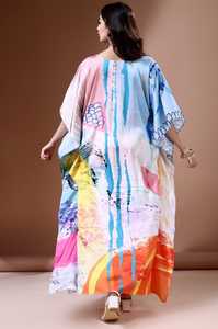 New2026 Women's V Neck Silk <b>Kaftan</b> Dress With Random Print Bohemia Style Loose Fit Maxi Length <b>Summer</b> Daily Wear India Ethnic - Product Image 6