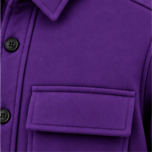 Veste shacket à capuche pour homme, violette, boutonnée, à manches longues, style utilitaire, avec poches à rabat sur la poitrine, style streetwear décontracté - Product Image 6