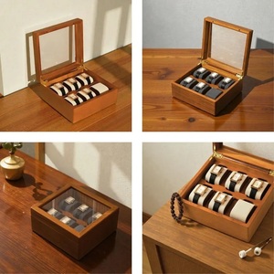 Luxury 6-Slot Wooden Watch <b>Box</b> with Glass Lid Premium Walnut Finish Watch Organizer Elegant Watch Display Case Hanging Tabletop - Product Image 5