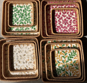 Plateau en rotin de qualité supérieure avec incrustations de nacre pour la décoration de table, le rangement et la présentation, fabriqué au Vietnam - Product Image 5