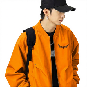 Chaqueta Verde Oliva para Hombre con Logotipo de Ala Bordado, Cierre de Cremallera, Cuello Alto Informal, Ropa Exterior Cortavientos para Otoño - Product Image 2