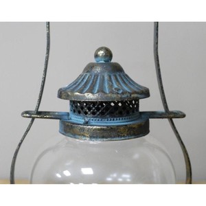 Lanterne ronde en métal à prix réduit avec finition bleue et abat-jour en verre transparent pour la décoration de la maison - Product Image 4
