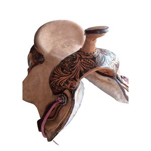 Selle d'équitation Western Rider's Trust fabriquée à la main sur mesure 100% cuir de buffle avec sculpture florale et siège en cuir brut - Product Image 4