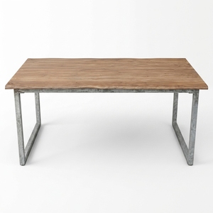 Table à manger en teck massif pour extérieur, design rectangulaire avec structure métallique, pour terrasse, modèle TAB40 - Product Image 1