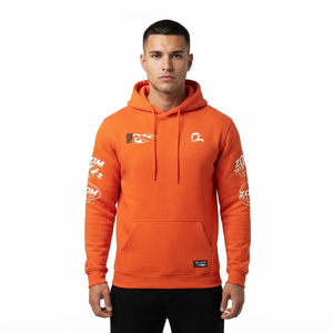 Mens Winter Solid <b>Orange</b> Embroidered Front Logo Pullover <b>Hoodie</b> | Regular Fit Hooded Sweatshirt | ODM Casual Eco-Friendly - Product Image 1