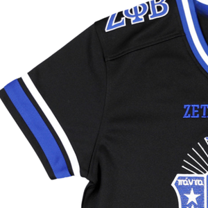 Maillot de football Zeta Phi Beta pour femmes, maillot de sororité ZPB noir et bleu, chemise athlétique à col en V, vêtements grecs, style HBCU - Product Image 3