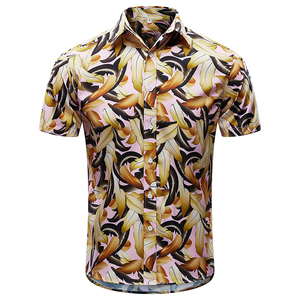 Chemise décontractée pour homme à manches courtes, style hawaïen, rayée bleu, rouge et blanc, col rabattu, en popeline respirante, polyester, pour l'été - Product Image 6