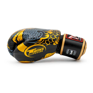 Professional Gold Gery Twins Boxing Gloves Original Black Cowhide Leather Hook Loop Adjustable Wrist <b>Strap</b> Twins Fighting Gloves - Product Image 4