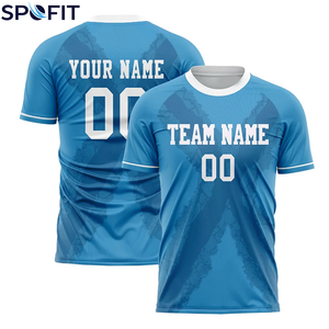 เสื้อฟุตบอลเปล่าแบบเรียบ OEM รับสกรีนโลโก้ เสื้อฟุตบอลขายส่งจำนวนมาก ผ้าโพลีเอสเตอร์ระบายอากาศได้ดี เสื้อฟุตบอลสั่งทำพิเศษ - Product Image 5