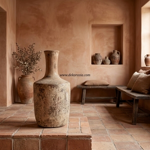 Vase en terre cuite rustique brun Limpio S, perles décoratives, pot en argile fait main, urne décorative en céramique pour table - Product Image 3