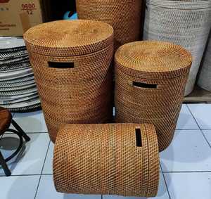 Handmade Rattan <b>Laundry</b> Basket With Lid Round Wicker Clothes Hamper <b>Storage</b> Basket for Bathroom Bedroom Home <b>Organization</b> - Product Image 1