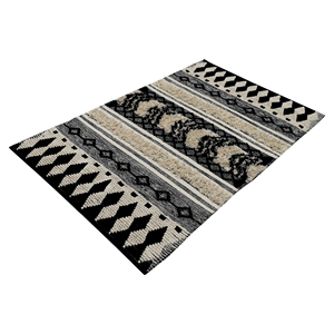 Tapis marocain tissé à la main - Tapis en laine rayé noir et blanc - Décoration bohème pour salon - Product Image 2