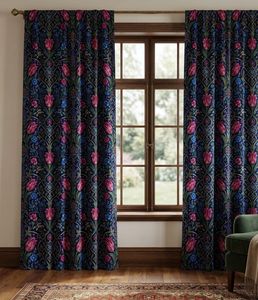 Luxury Pink And Blue Floral Velvet Blackout Curtain Each Panel Art Nouveau Inspired <b>Window</b> Drapes Soft Fabric Wholesale - Product Image 3