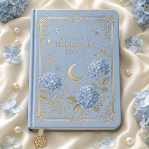 LABON Custom Powder Blue Hydrangea Moon Journal Celestial Gold Foil Leather Hardcover Aesthetic <strong>Dotted</strong> Grid <strong>Notebook</strong> Wholesale - Product Image 1