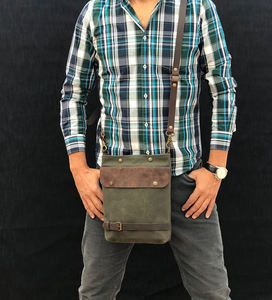 Sac bandoulière en cuir et toile, mode, imperméable, avec fermeture éclair, sac de poitrine, sac de voyage extérieur LCSB-0030 - Product Image 1