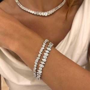 Bracelet tennis en or massif véritable 14k 18k, 20 carats, avec diamants de laboratoire à taille mixte, serti à griffes, formes multiples, bijoux de mariage pour femme - Product Image 4