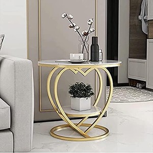 Modern Round Coffee <b>Table</b> with Metal Frame Tabletop | Eco-friendly Durable Handmade White/Gold Luxury Home Furniture Living Room - Product Image 2