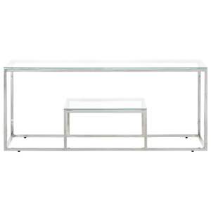 Mesa de Centro Moderna de Acero Inoxidable Plateado con Vidrio Templado, Diseño Contemporáneo - Product Image 2