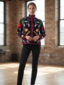 Handmade Deep <b>Purple</b> Suzani Jacket Women Embroidered Cotton Coat Vintage Boho Floral Jacket Traditional Uzbek Style Suzani - Product Image 2