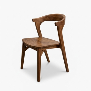 Chaise de salle à manger nordique en bois massif, dossier sculptural incurvé, assise en bois, pour café, restaurant, hôtel, mobilier d'ambiance artistique - Product Image 1