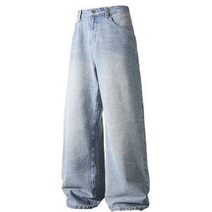Jeans en denim pour hommes, coupe ample, style vintage, jambe large, streetwear, avec logo personnalisé, fournisseur en gros du Pakistan - Product Image 3