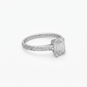IGI Certified Emerald & Round Cut Lab Created Diamond Engagement <b>Ring</b> 10K 14K 18K Solid Gold Elegant Bridal <b>Proposal</b> Jewelry - Product Image 2