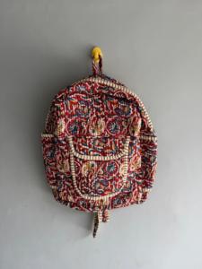 Bohemian Cotton <b>Drawstring</b> <b>Backpack</b> With Floral Pattern Red Multi Color Daily Use - Product Image 1