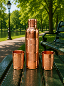 Antique Creations Silver Touch Copper Hammered Reusable Travel <b>Mug</b> <b>Set</b> with Screw-On Cap for Adults Vintage Design Solid Color - Product Image 1