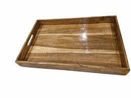 Bandeja Rectangular Clásica y Duradera de Madera y Resina para Servir Desayuno, Té, Café, Comida y Bocadillos - Ideal para Bodas - Product Image 3