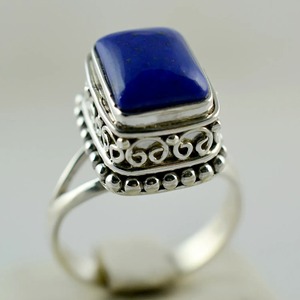 <b>Lapis</b> <b>Lazuli</b> <b>Ring</b> 925 Sterling Silver Handmade Boho Statement Promise Jewelry for Women Natural Cushion Shape Gemstone Jewelry - Product Image 1